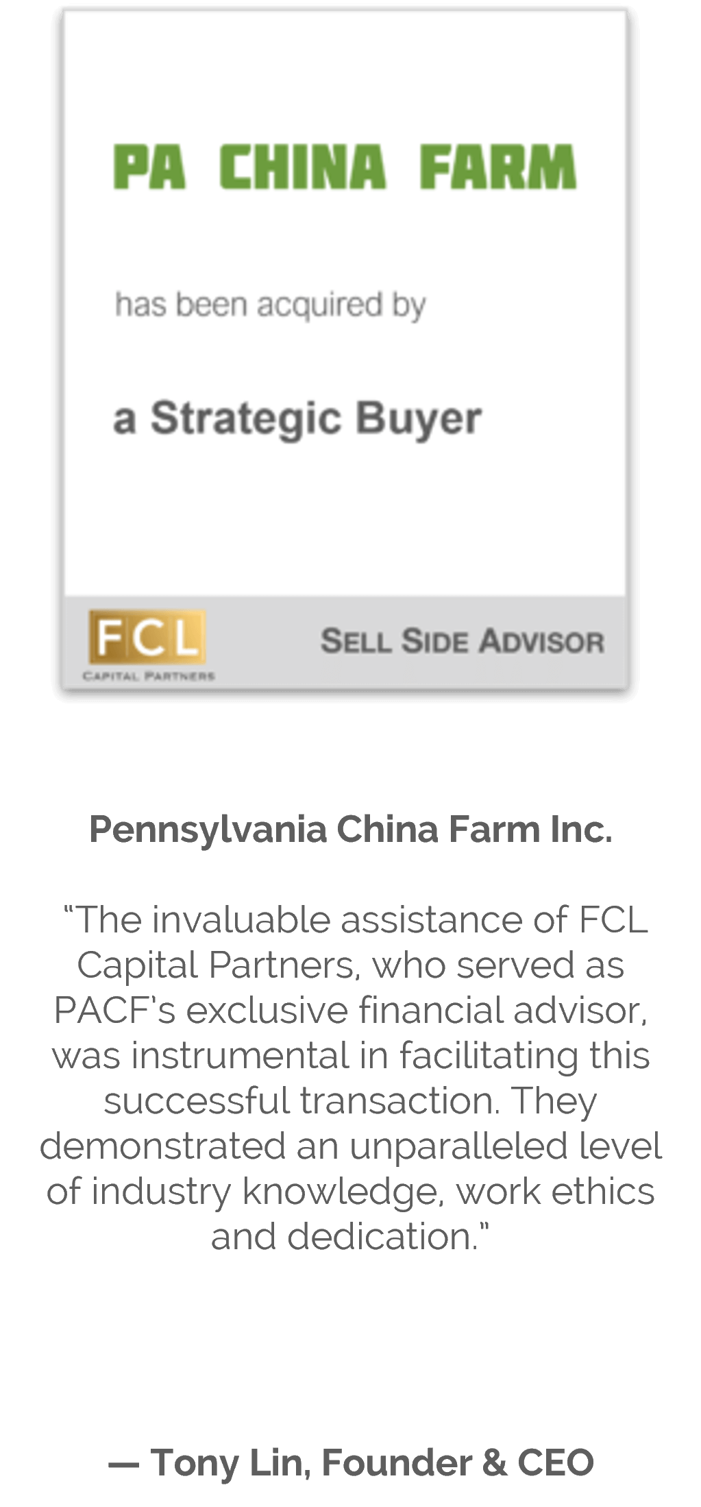 PA China Farm testimonial